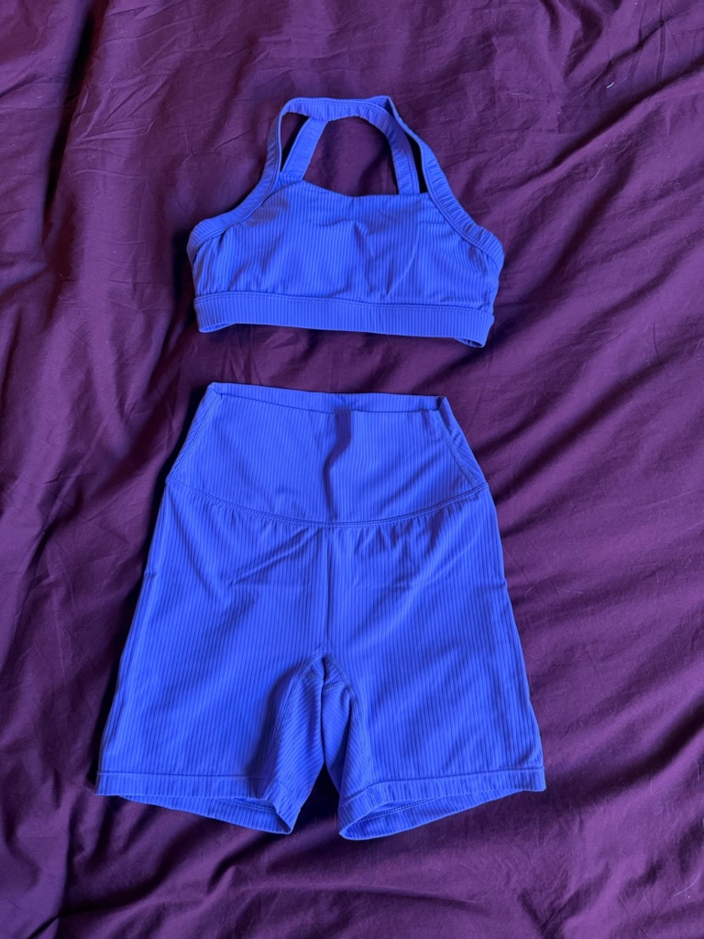 Paragon Fitwear Electric Blue Ribbed Sports Bra & High-Waist Bike Shorts